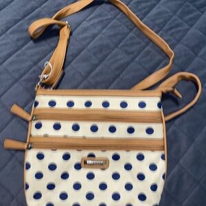 Rosetti Cream and Blue Crossbody Bag with Polka Dot Design
